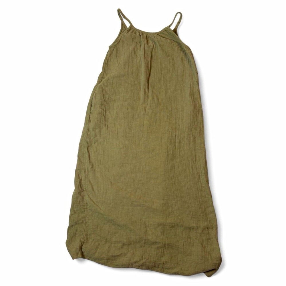 Quince 100% Organic Cotton Gauze Sleeveless Maxi Dress Size M Olive Green